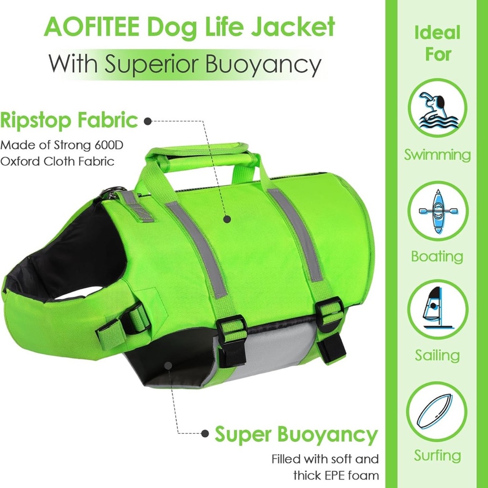 NWT Dog High Flotation Reflective Lifejacket with Zipper Rescue Handle Small
